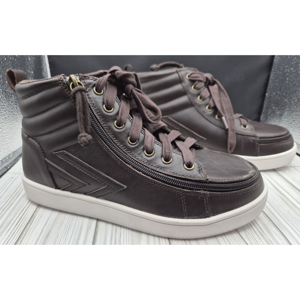 Billy Footwear Mens Ten9 Adaptive Hi-Top Leather Sneakers Brown Size 8.5 W
